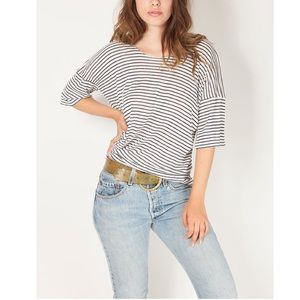 Soft Beige Striped Linen Tee Shirt